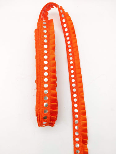 Orange Satin Pleated Lace Trim, Mirrored Fringe Trimming, Approx. 30mm wide